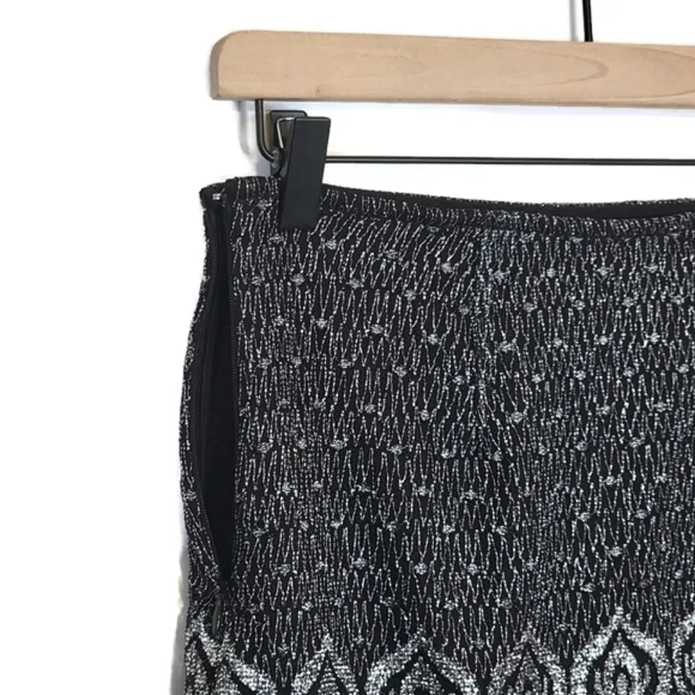 Free People Metallic Lace Geometric Print Mini Skirt Party Black Silver 2